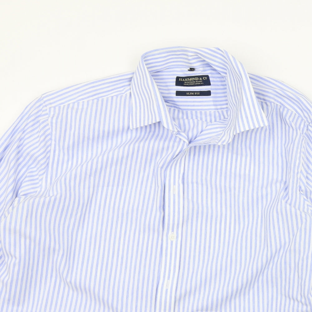 Hammond & Co. Mens Blue Striped   Button-Up Size 18