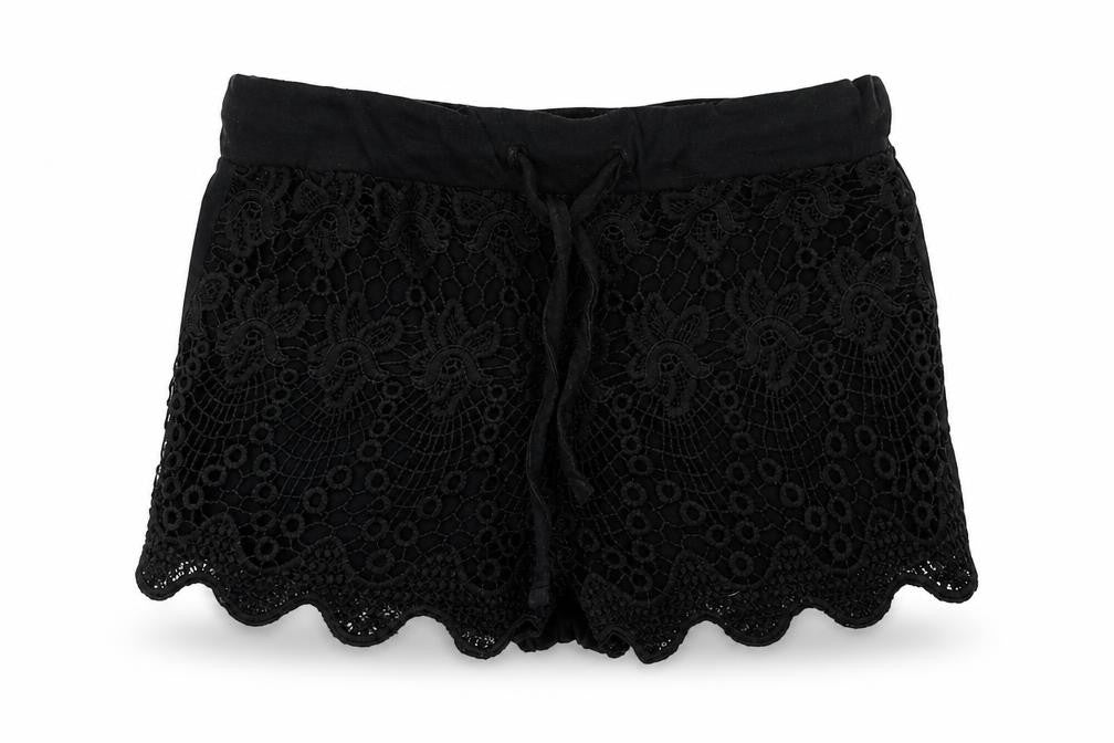 Front view of Atmosphere women’s black hot pants shorts, size UK 6