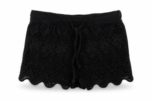 Front view of Atmosphere women’s black hot pants shorts, size UK 6