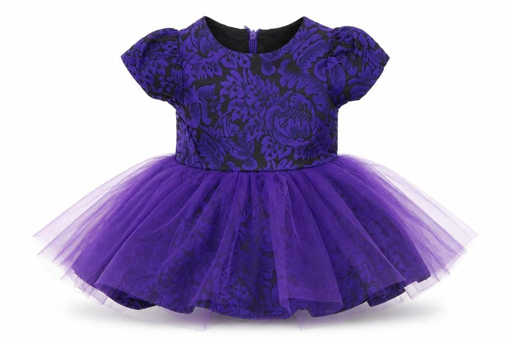 Front view of Hata Baloo girls’ purple tutu dress, size 12, months