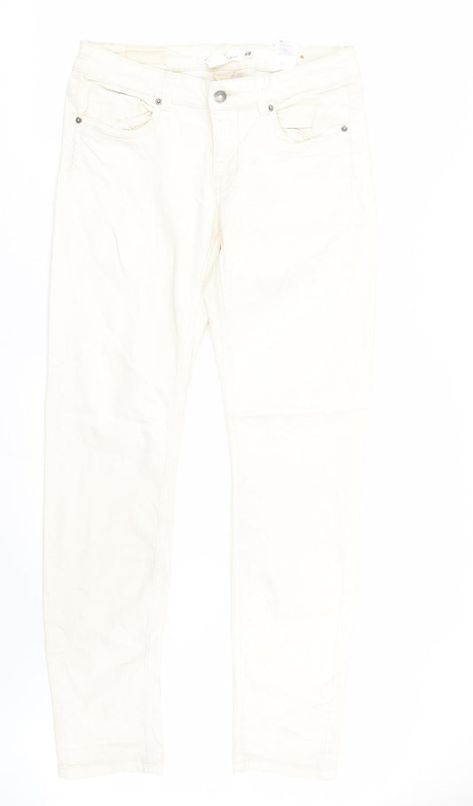 H&M Womens Ivory  Denim Skinny Jeans Size 12 L31 in