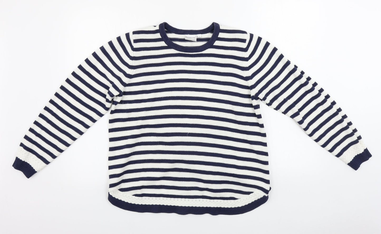 Signature Womens White Striped  Pullover Jumper Size L