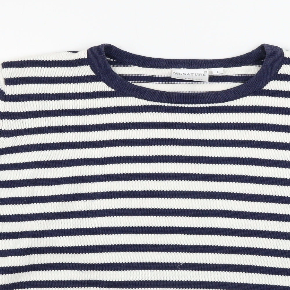 Signature Womens White Striped  Pullover Jumper Size L