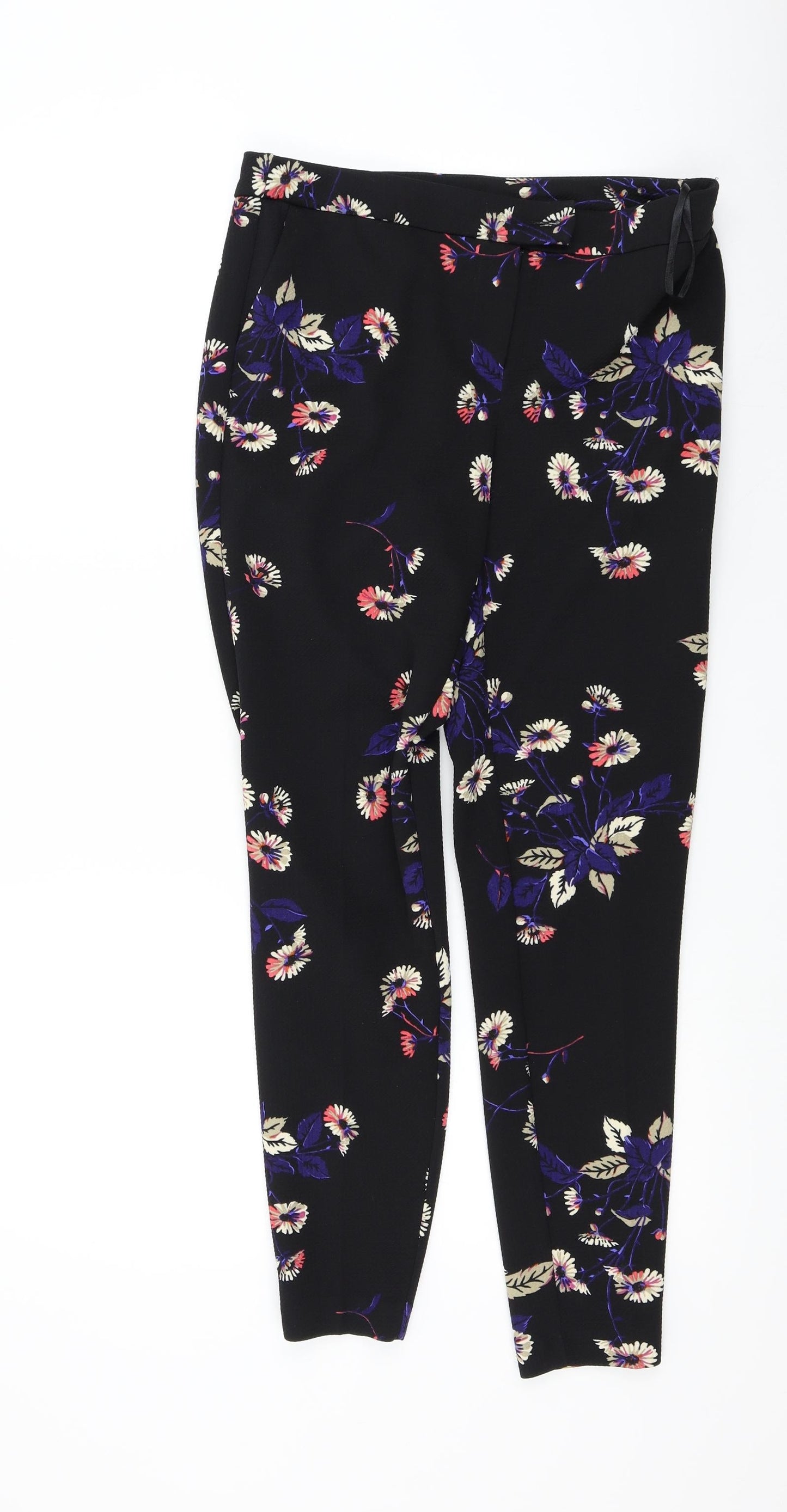 NEXT Womens Black Floral  Trousers  Size 8 L28 in