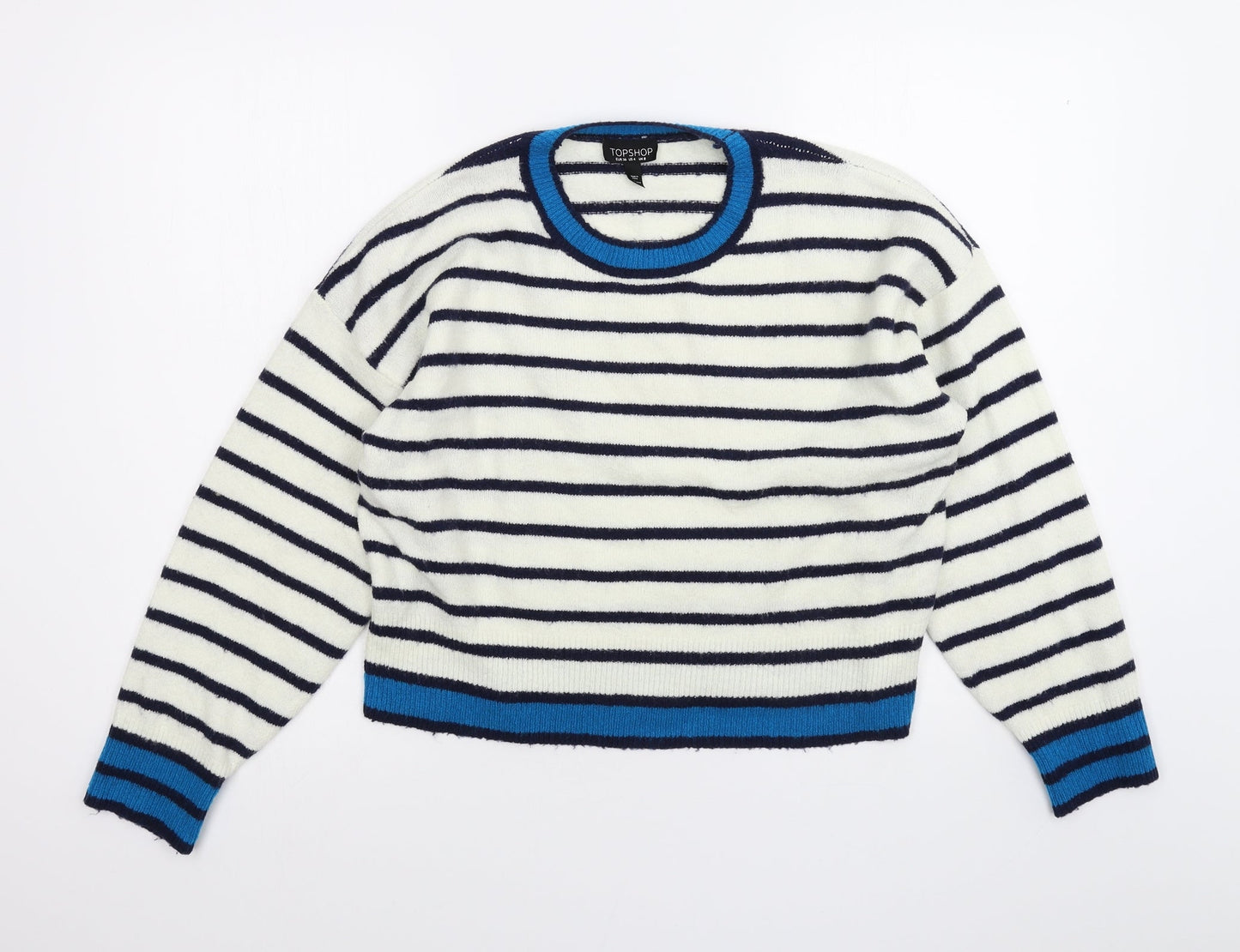 Topshop Womens White Striped  Pullover Jumper Size 8
