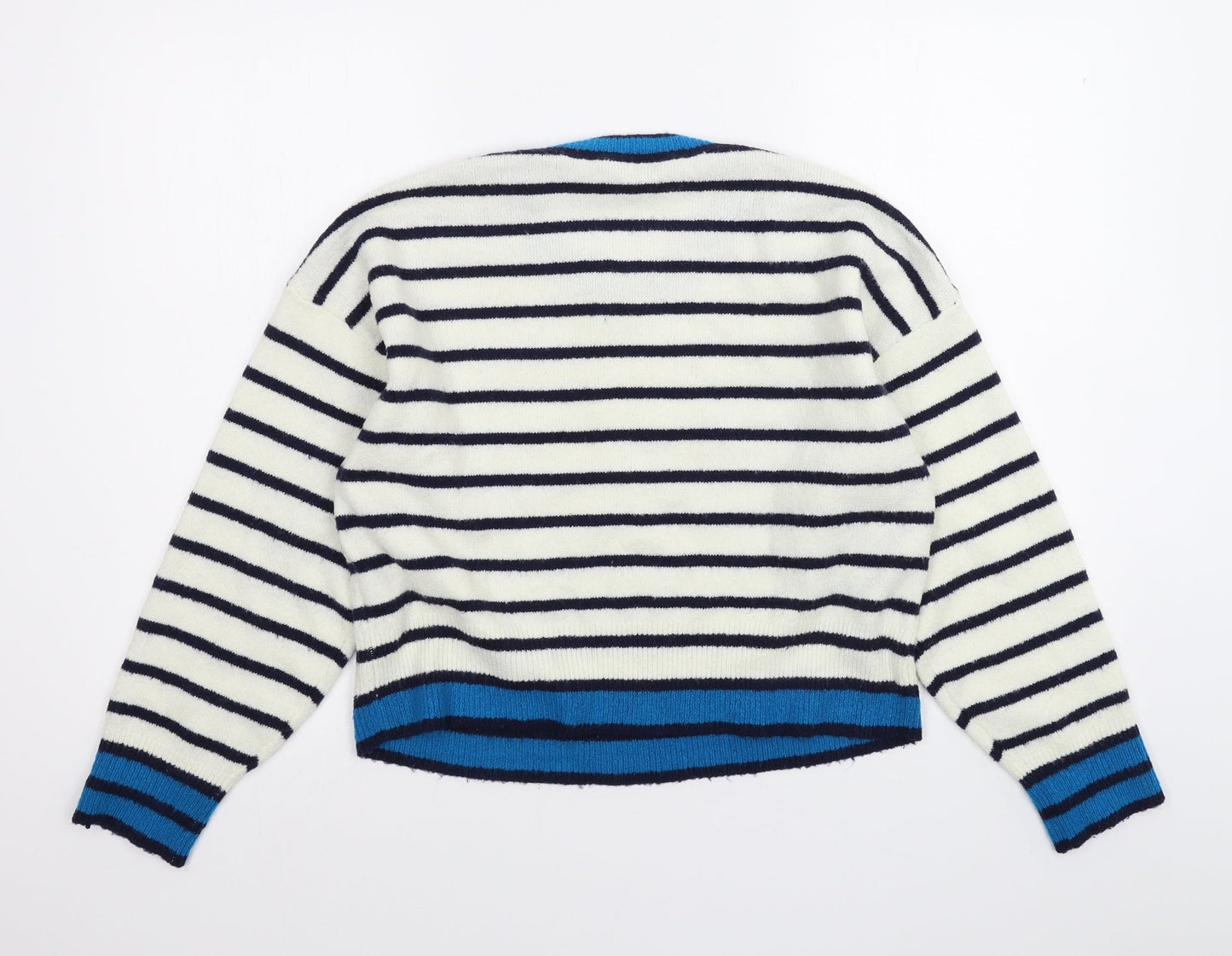 Topshop Womens White Striped  Pullover Jumper Size 8