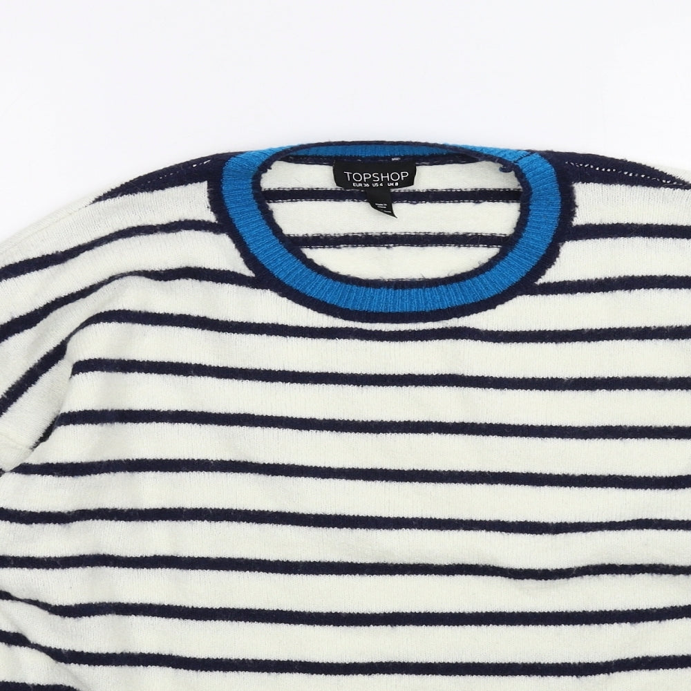 Topshop Womens White Striped  Pullover Jumper Size 8