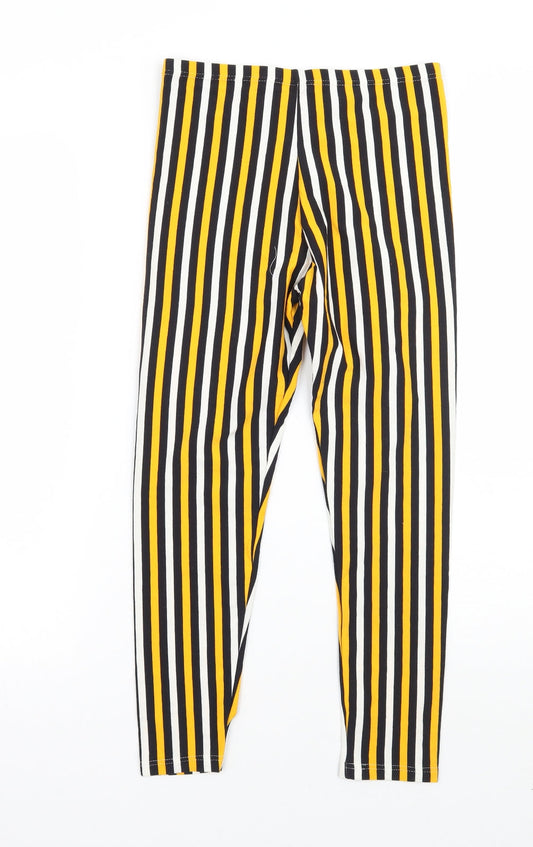 Debut Womens Yellow Striped  Capri Leggings