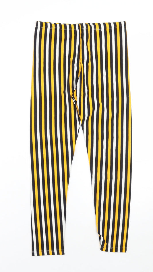 Debut Womens Yellow Striped  Capri Leggings