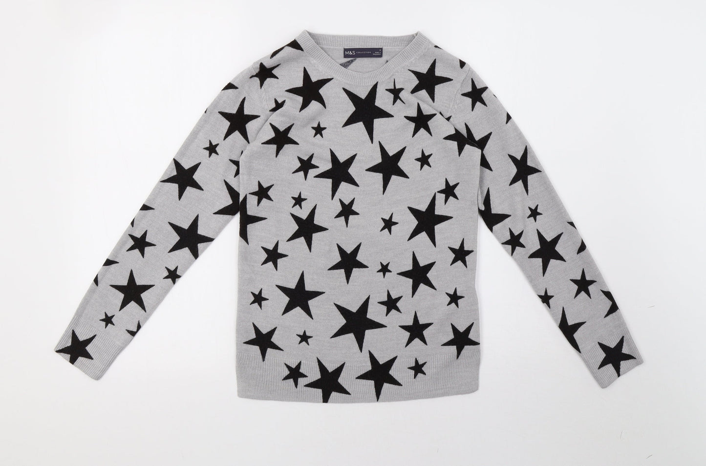 Marks and Spencer Womens Grey Polka Dot Knit Pullover Sweatshirt Size 6
