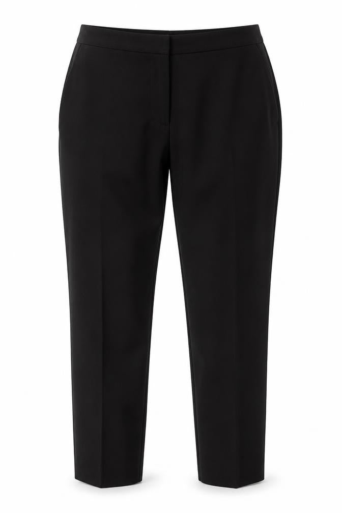 Front view of ASOS women’s black suit trousers, size UK 12, 27-inch leg