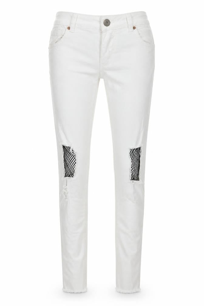 Brave Soul Womens White   Skinny Jeans Size 10 L29 in - fishnet knees