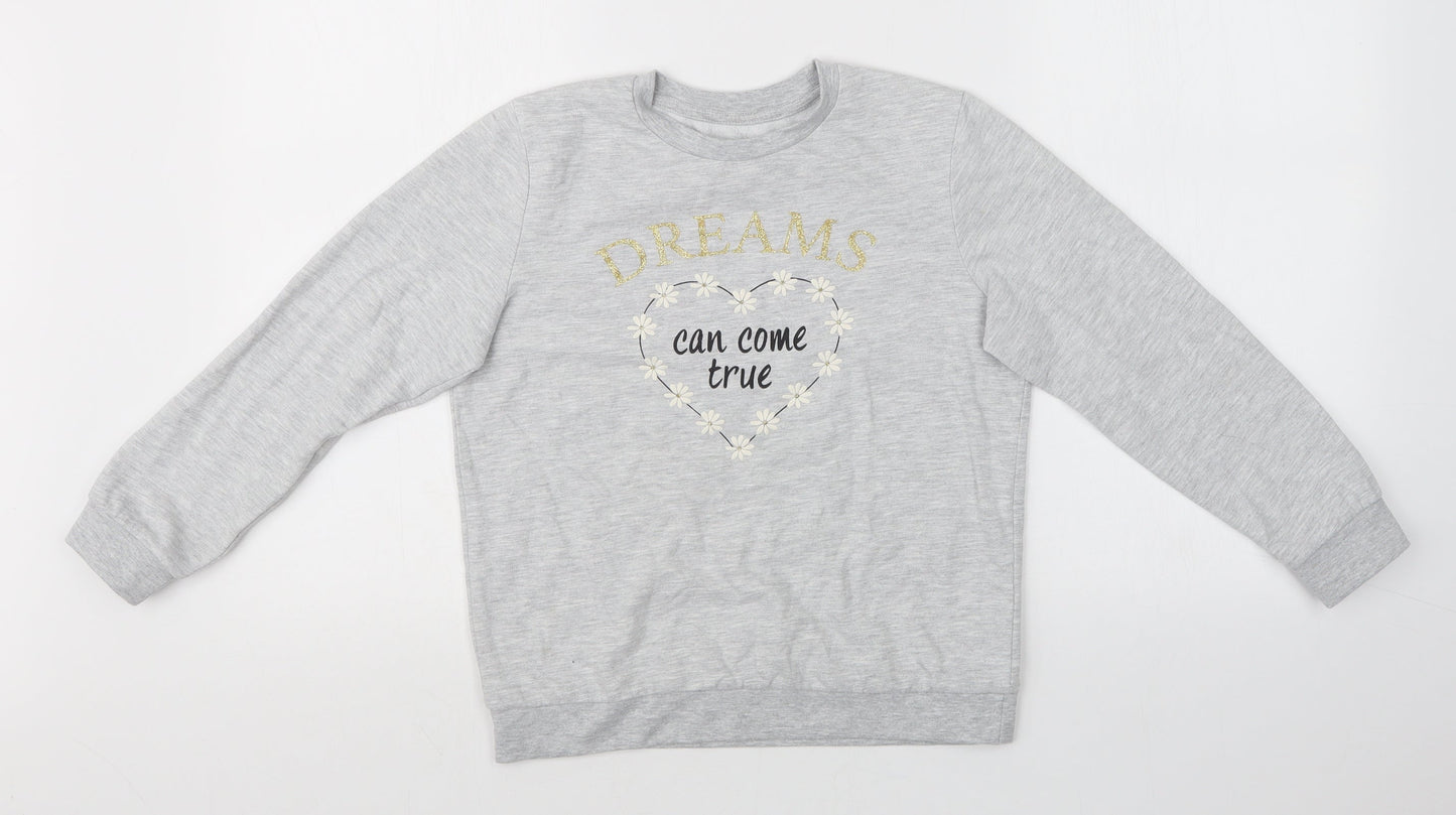 LILY & DAN Girls Grey   Pullover Sweatshirt Size 9-10 Years