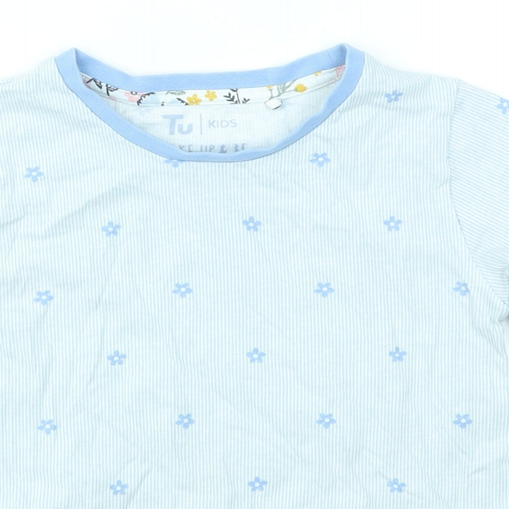 TU Girls Blue Striped  Basic T-Shirt Size 7-8 Years  - Flower