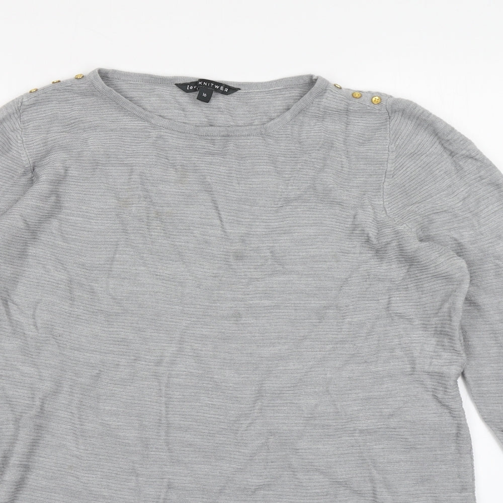 Bonmarché Womens Grey  Knit Pullover Jumper Size 16