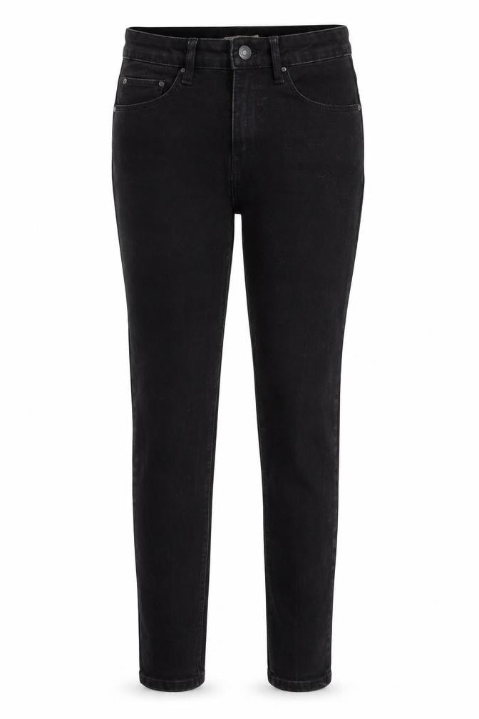 Front view of Denim & Co. women’s black denim skinny jeans, size UK 10, 27-inch leg