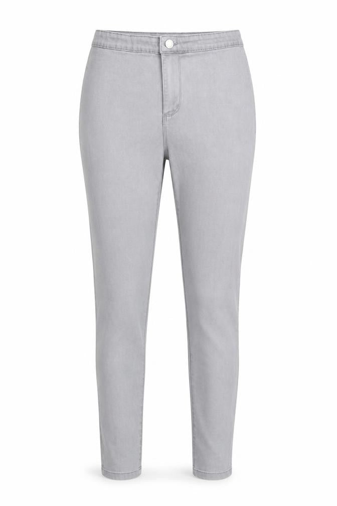 Front view of Denim & Co. women’s grey denim leggings, size UK 10, 27-inch leg
