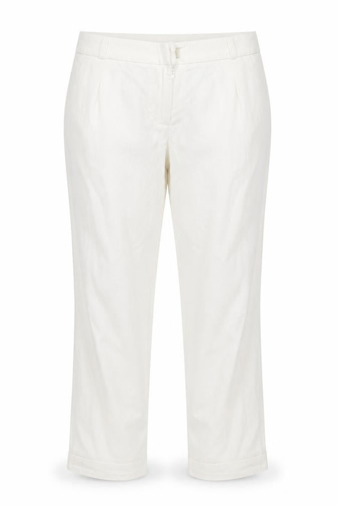 Front view of camaieu women’s white trousers, size UK 28, in, 27-inch leg