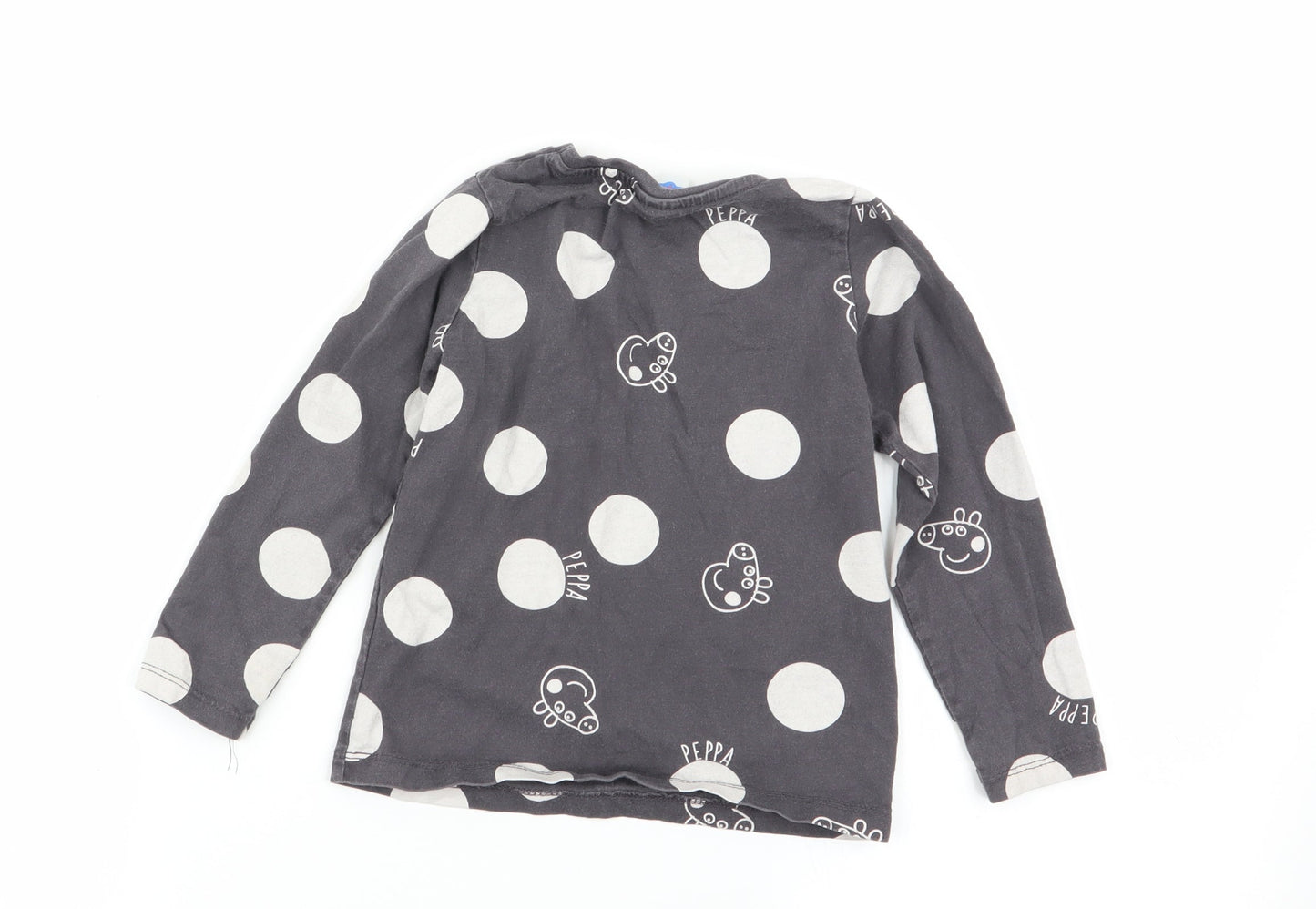 Asda George Girls Grey Polka Dot  Basic T-Shirt Size 2-3 Years  - peppa pig