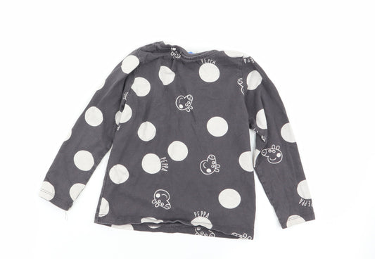 Asda George Girls Grey Polka Dot  Basic T-Shirt Size 2-3 Years  - peppa pig
