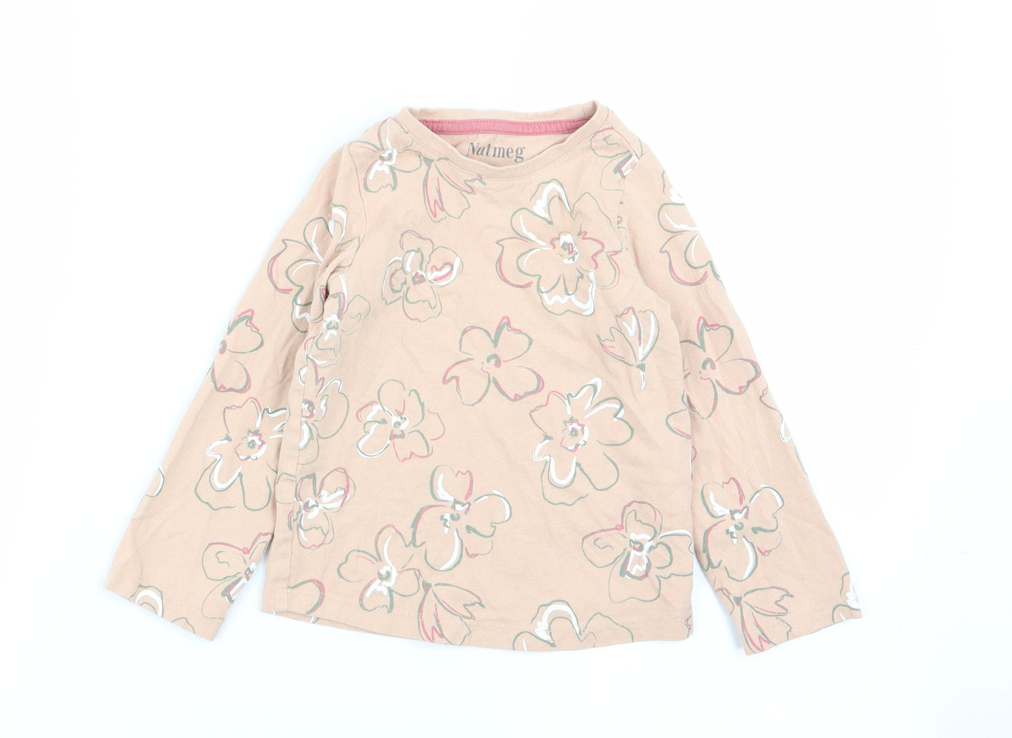 Nutmeg Girls Beige Floral  Basic T-Shirt Size 3-4 Years