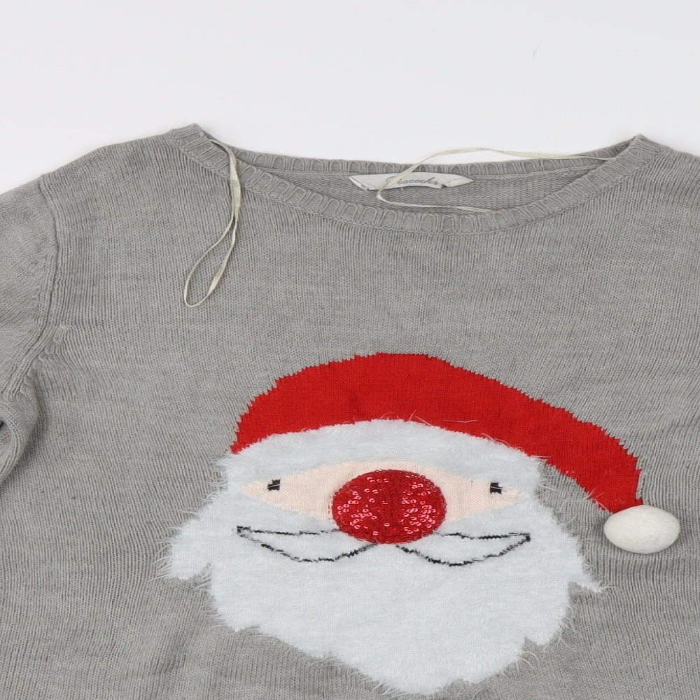 Peacocks Womens Grey  Knit Pullover Jumper Size M  - Christmas Santa