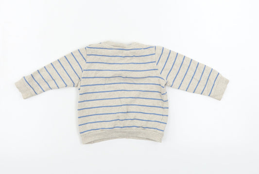 F&F  Boys Beige Striped  Pullover Jumper Size 9-12 Months