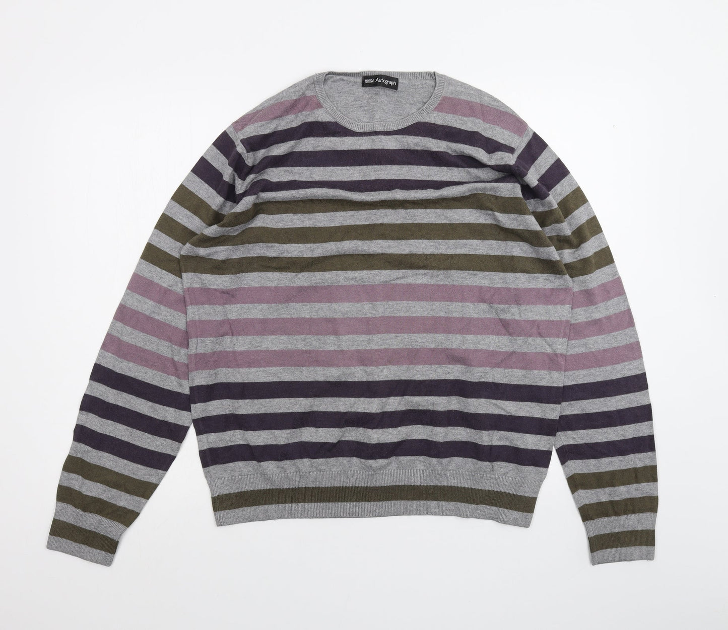 Marks and Spencer Womens Grey Striped  Pullover Jumper Size L