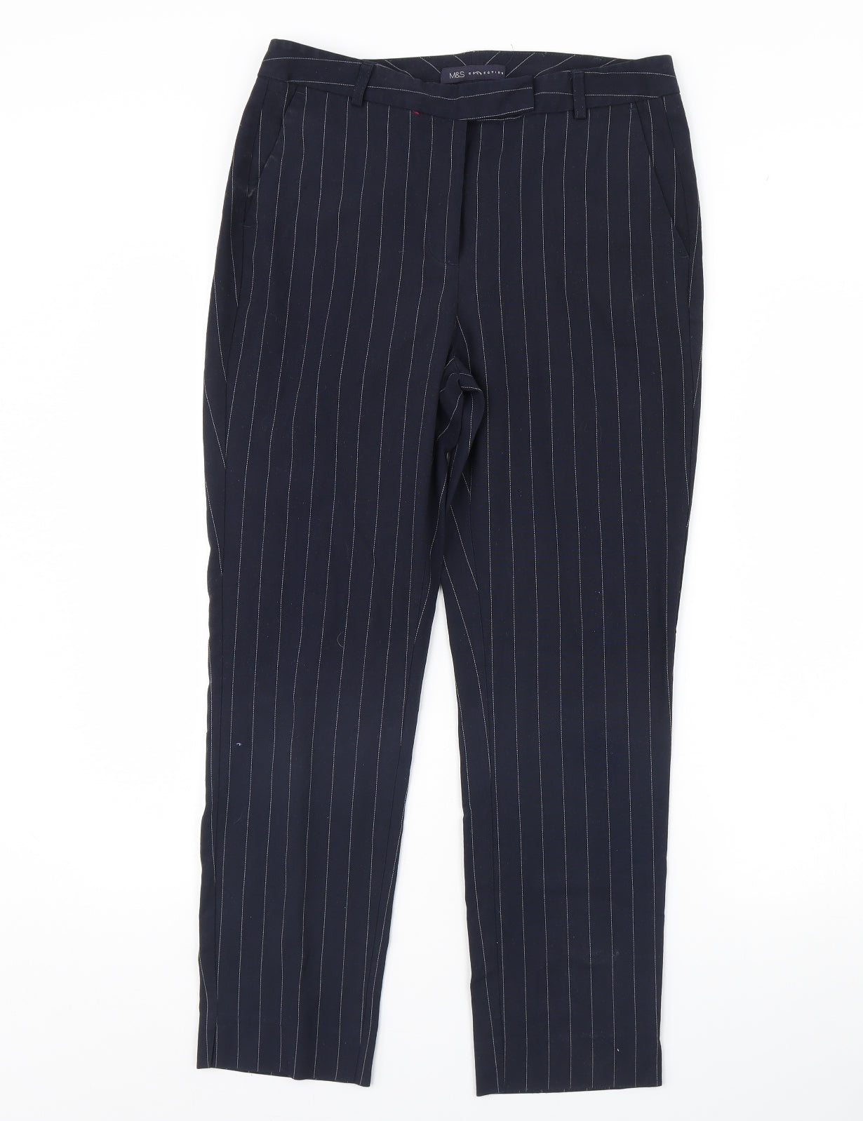 M&S Womens Blue Striped  Trousers  Size 10 L28 in