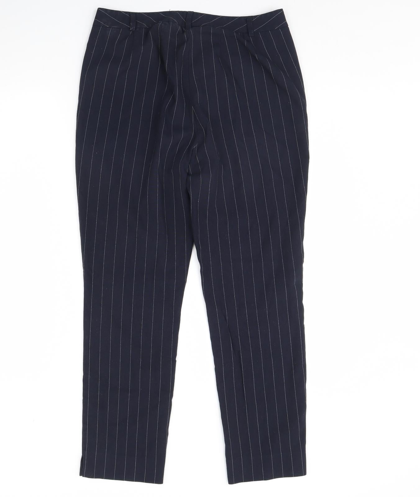 M&S Womens Blue Striped  Trousers  Size 10 L28 in