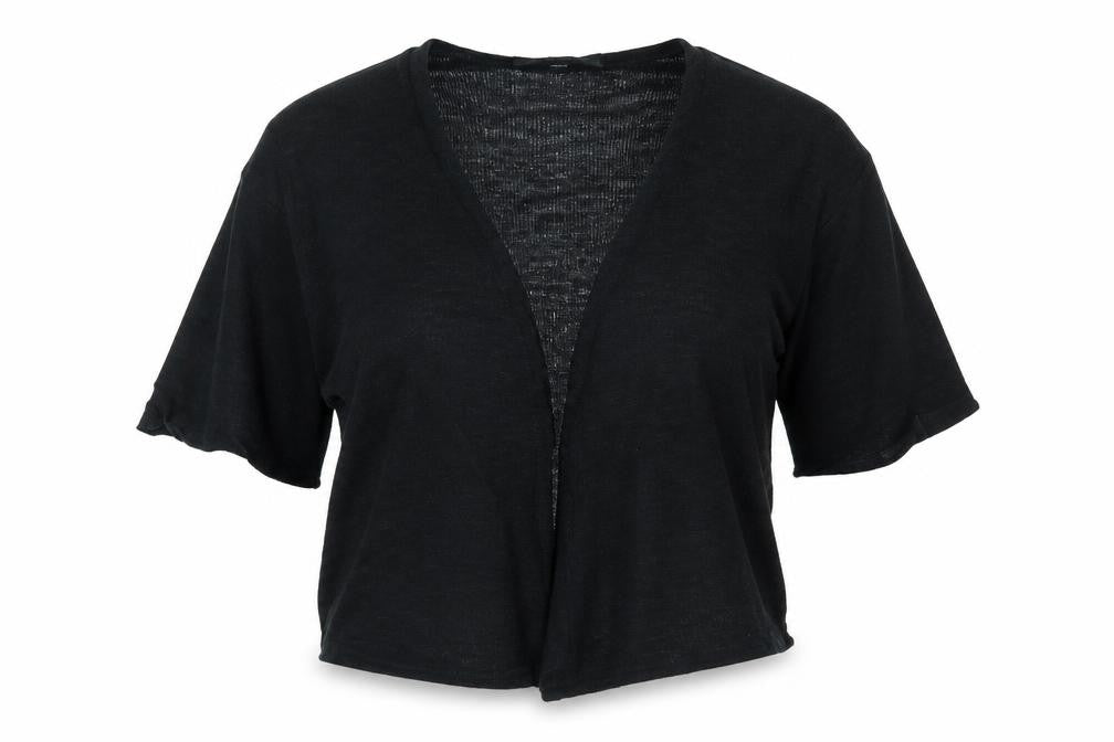 Front view of Atmosphere women’s black cardigan jumper, size UK 14