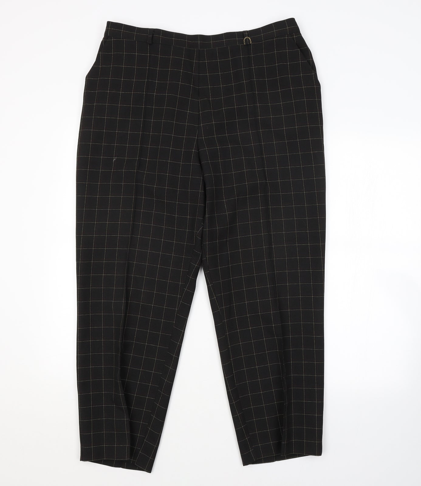 M&S Womens Brown Check  Trousers  Size 18 L26 in