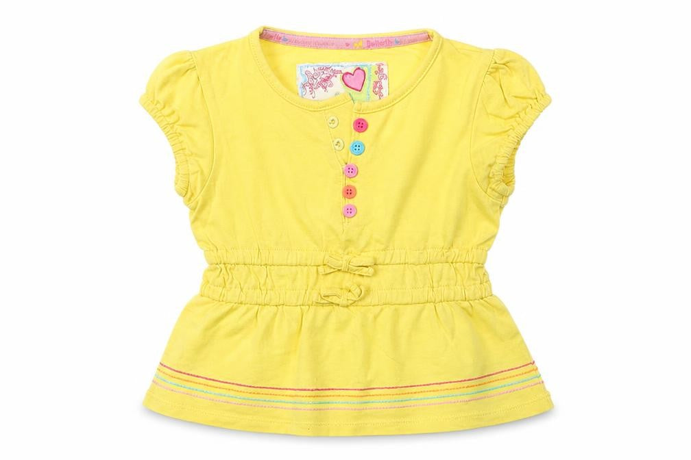 Front view of Debenhams girls’ yellow basic t-shirt, size 12-18, months