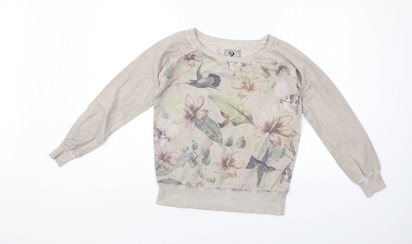 S_Ponder Womens Ivory Floral  Pullover Sweatshirt Size S