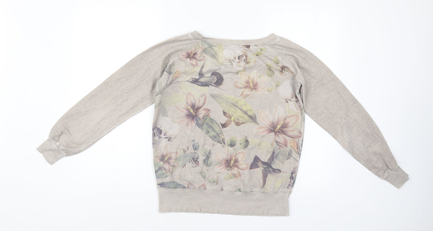 S_Ponder Womens Ivory Floral  Pullover Sweatshirt Size S