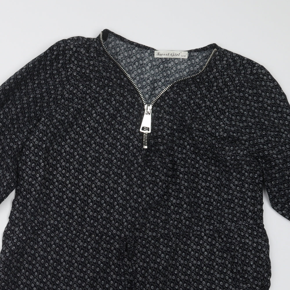 Sweet Girl Womens Black Geometric  Basic Blouse Size S