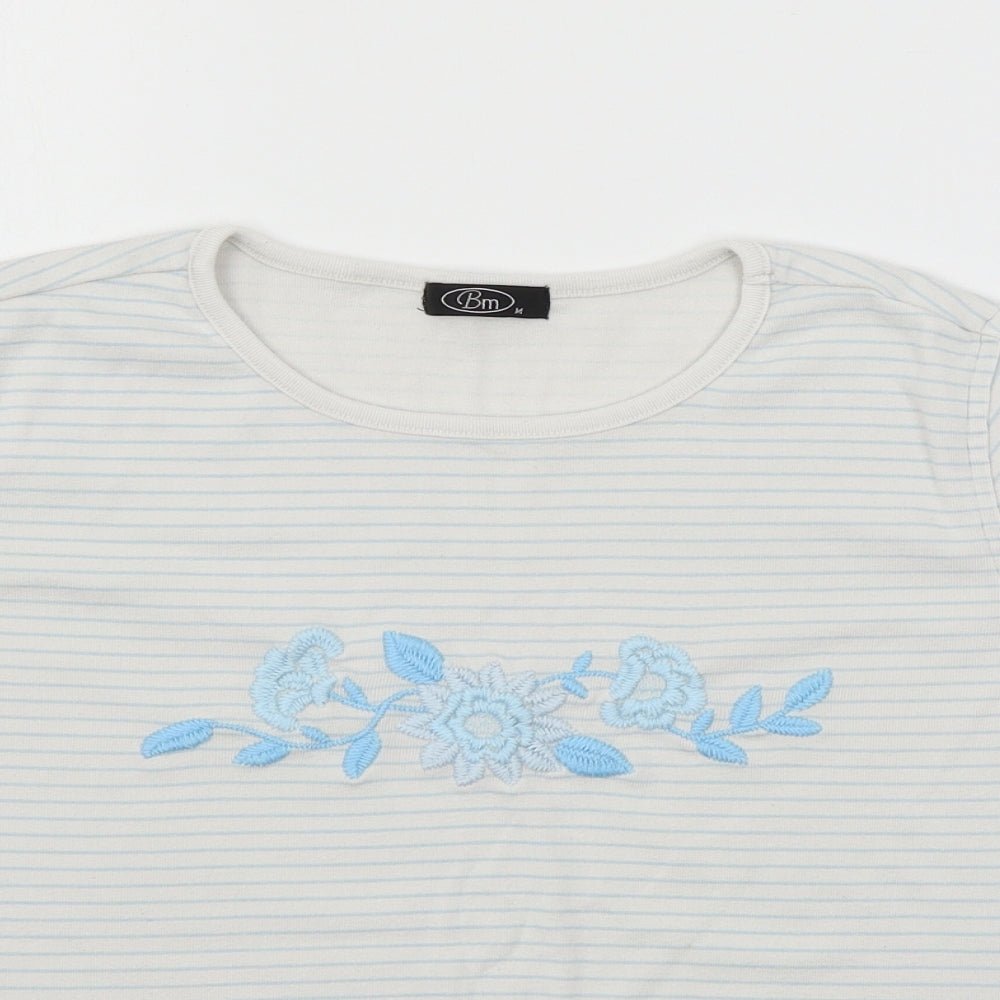 Bonmarché Womens White Striped Jersey Basic T-Shirt Size M