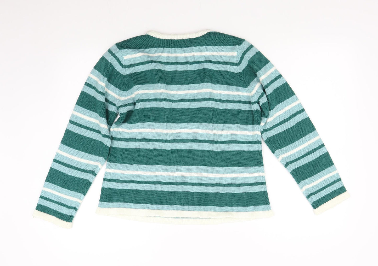 BM Womens Green Striped Knit Pullover Jumper Size S