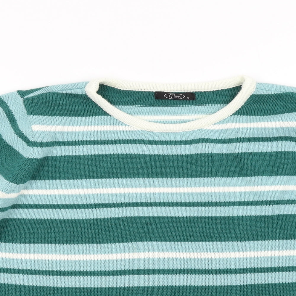 BM Womens Green Striped Knit Pullover Jumper Size S