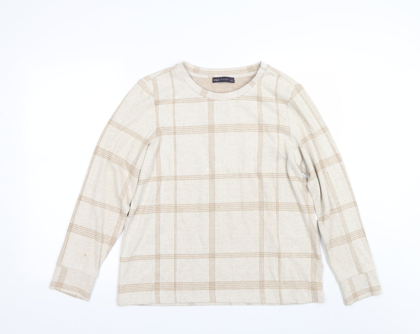M&S Womens Beige Check  Pullover Jumper Size 14