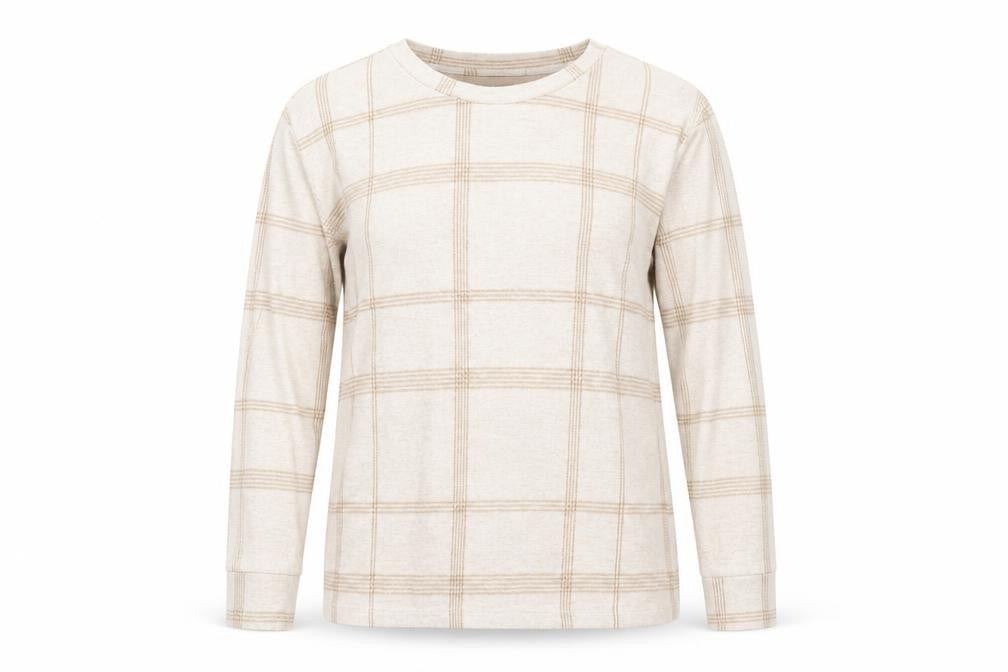 M&S Womens Beige Check  Pullover Jumper Size 14