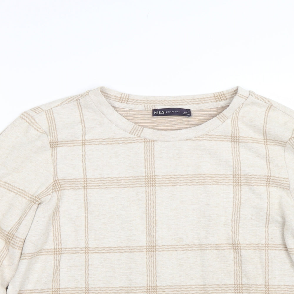 M&S Womens Beige Check  Pullover Jumper Size 14