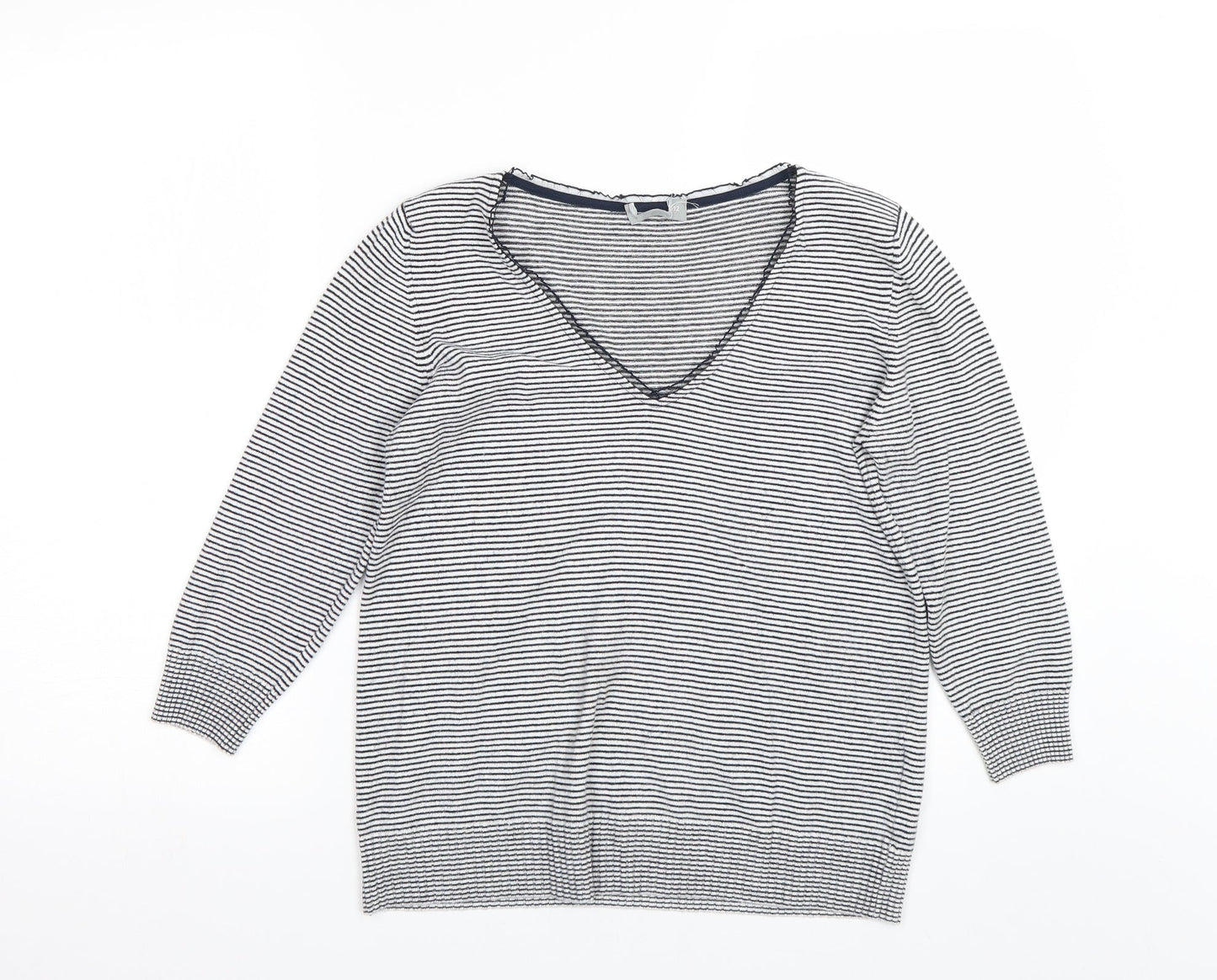 Bonmarché Womens White Striped  Pullover Jumper Size 12