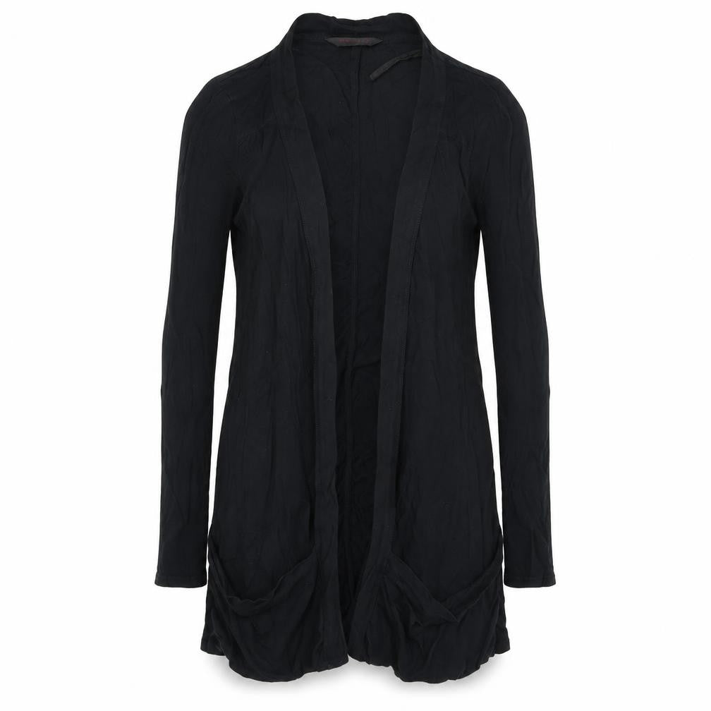 Front view of Miss Selfridge women’s black cardigan jumper, size UK 10