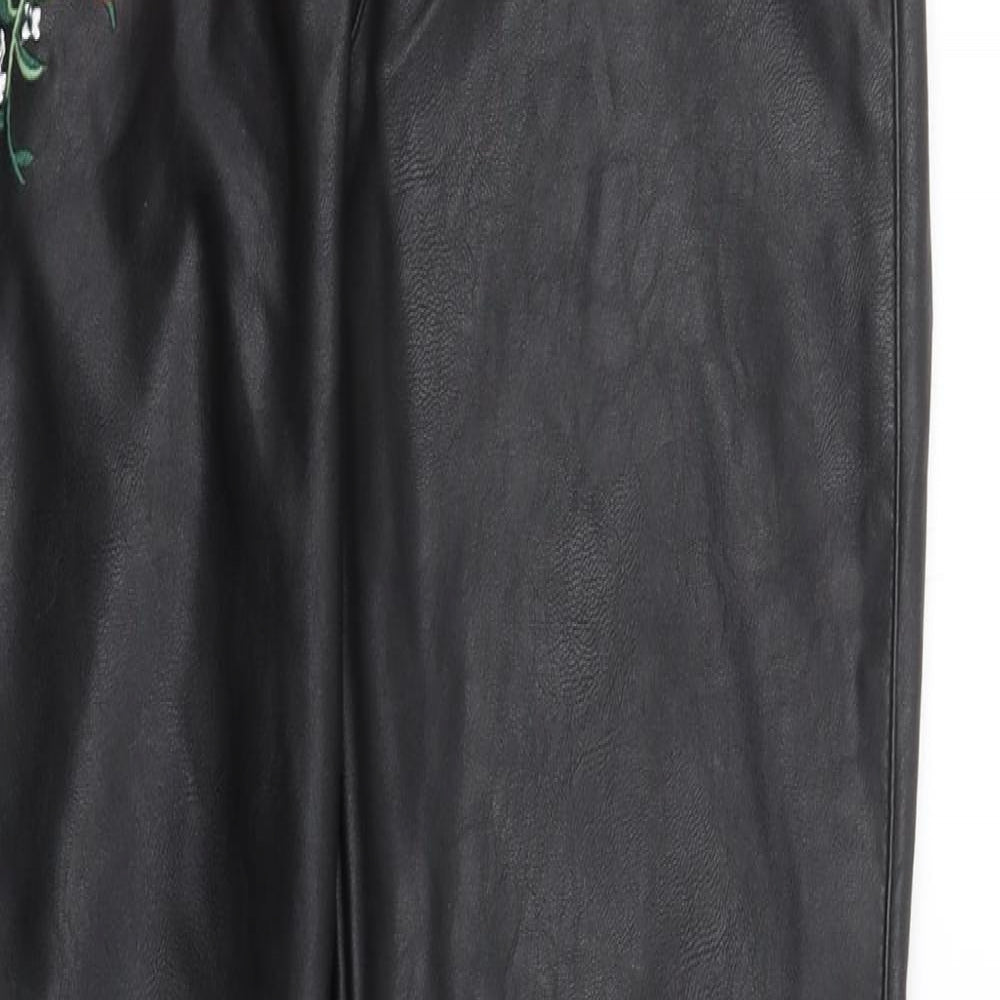 H&M Womens Black Floral  Carrot Trousers Size 8 L28 in