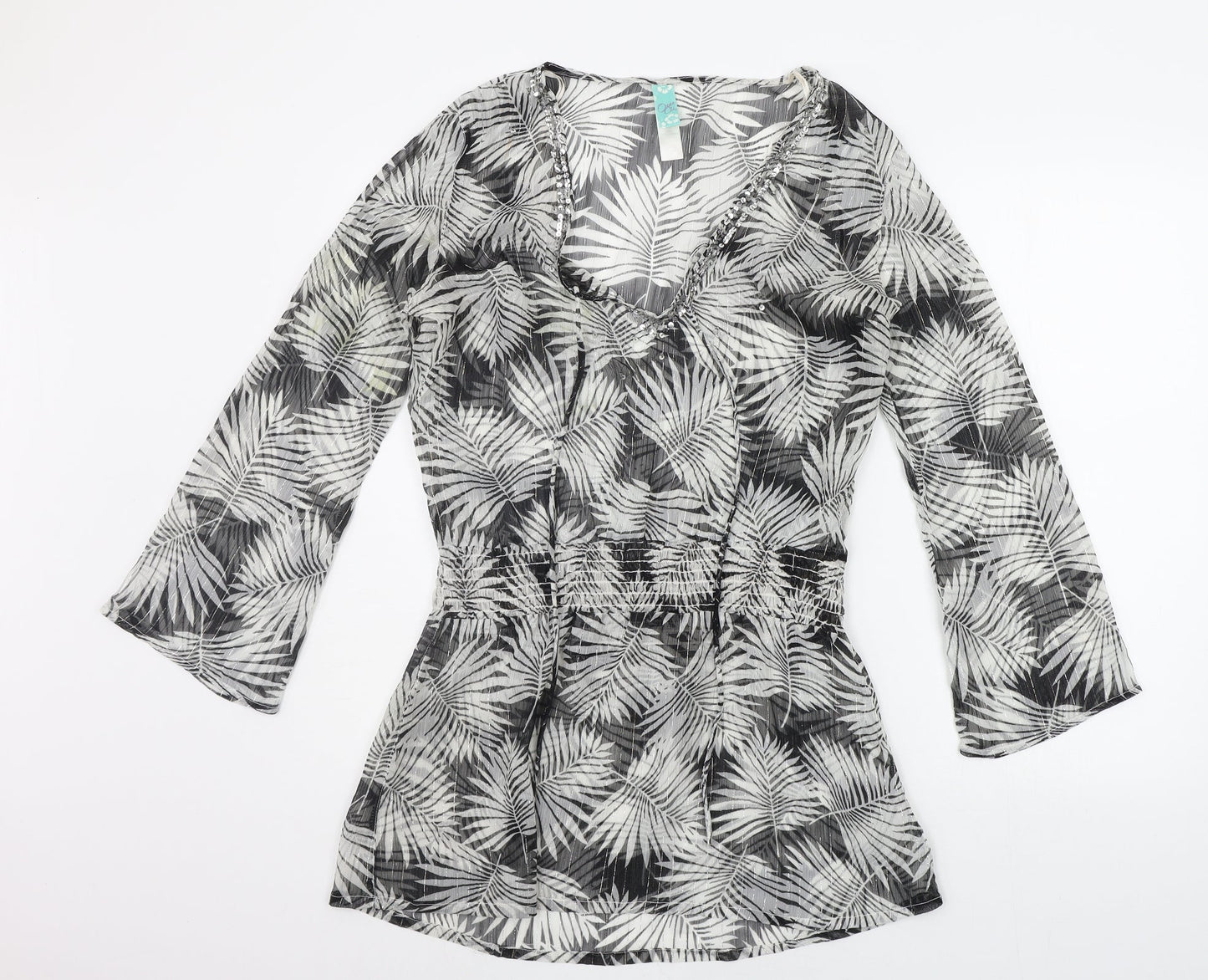 OCEAN CLUB Womens Black Floral  Basic Blouse Size 12