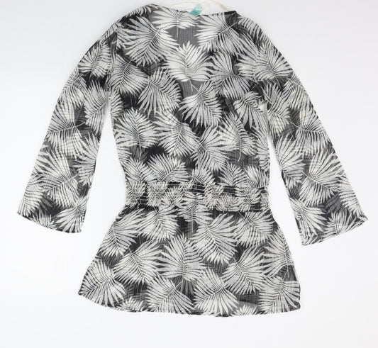 OCEAN CLUB Womens Black Floral  Basic Blouse Size 12