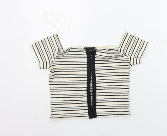 Topshop Womens Beige Striped  Basic Blouse Size 4