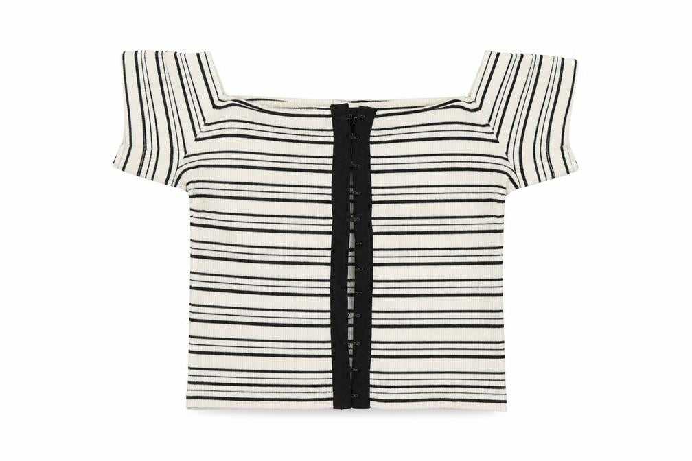 Topshop Womens Beige Striped  Basic Blouse Size 4