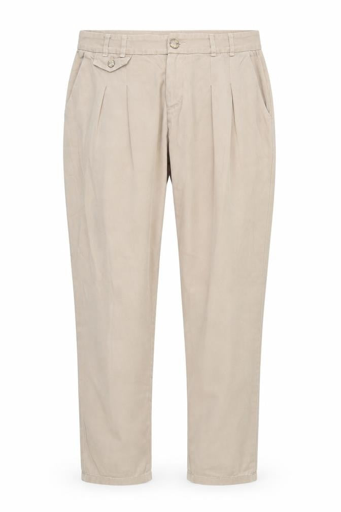 Front view of fashion collection men’s beige trousers, size L, 29-inch leg